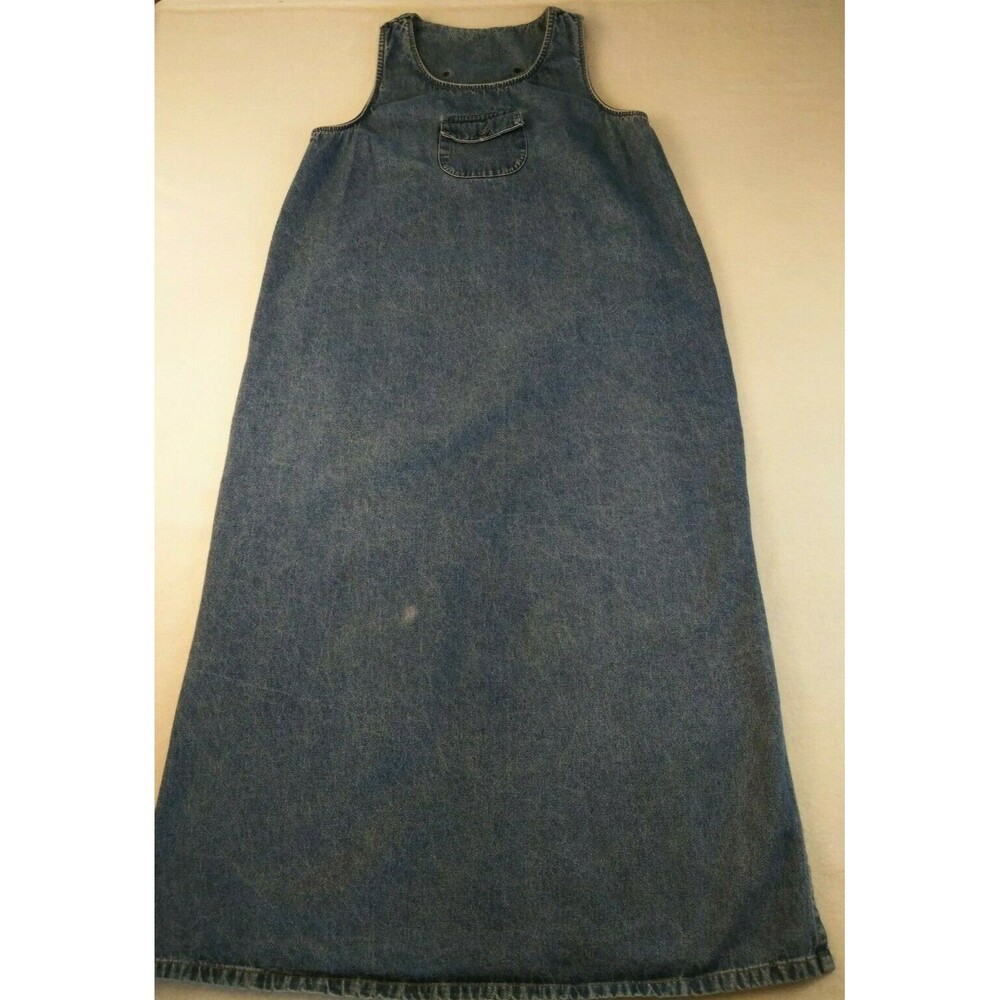 VTG Maternity Tomorrows Mother Denim Bib Sleeveless Jean Dress Small Modest